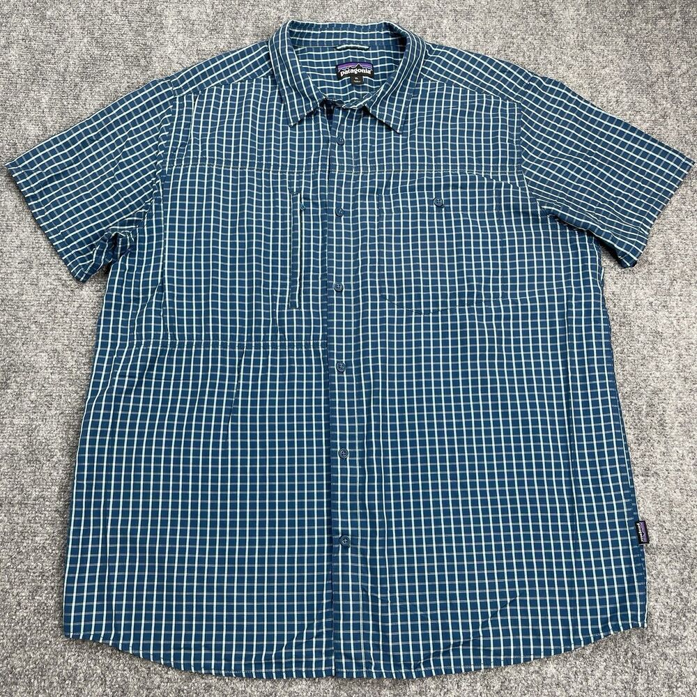 Patagonia Gallegos Hiking Shirt Mens XL Blue Check Vented Pockets 54285